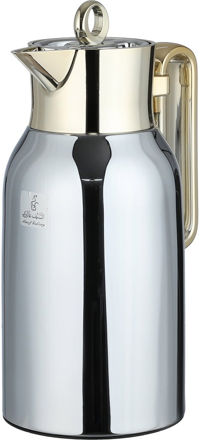 Al Saif Gallery Al Durra Thermos Set, 1/1 Liter, 2 Pieces, Glass Inner Container, Push Button, Gold-Silver Handle product image 8