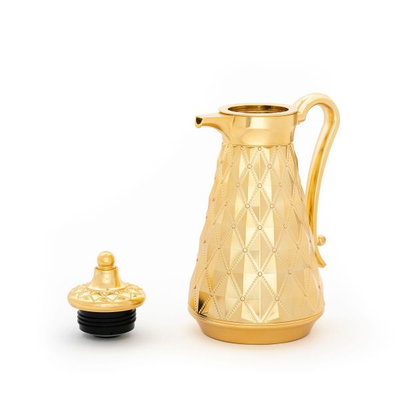 Al Saif Gallery Rawafed 2 thermos set, 1/1 liter, 2 pieces, thermal glass inner shell, plastic outer shell - gold product image 3