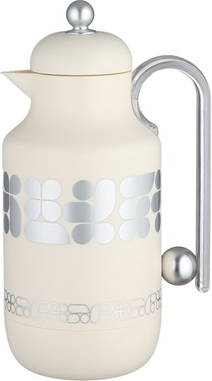 Al Saif Gallery Kkozami Thermos, 1 Liter, Glass Interior, Transparent Handle, Push-Button Lid - Cream Silver product image 2