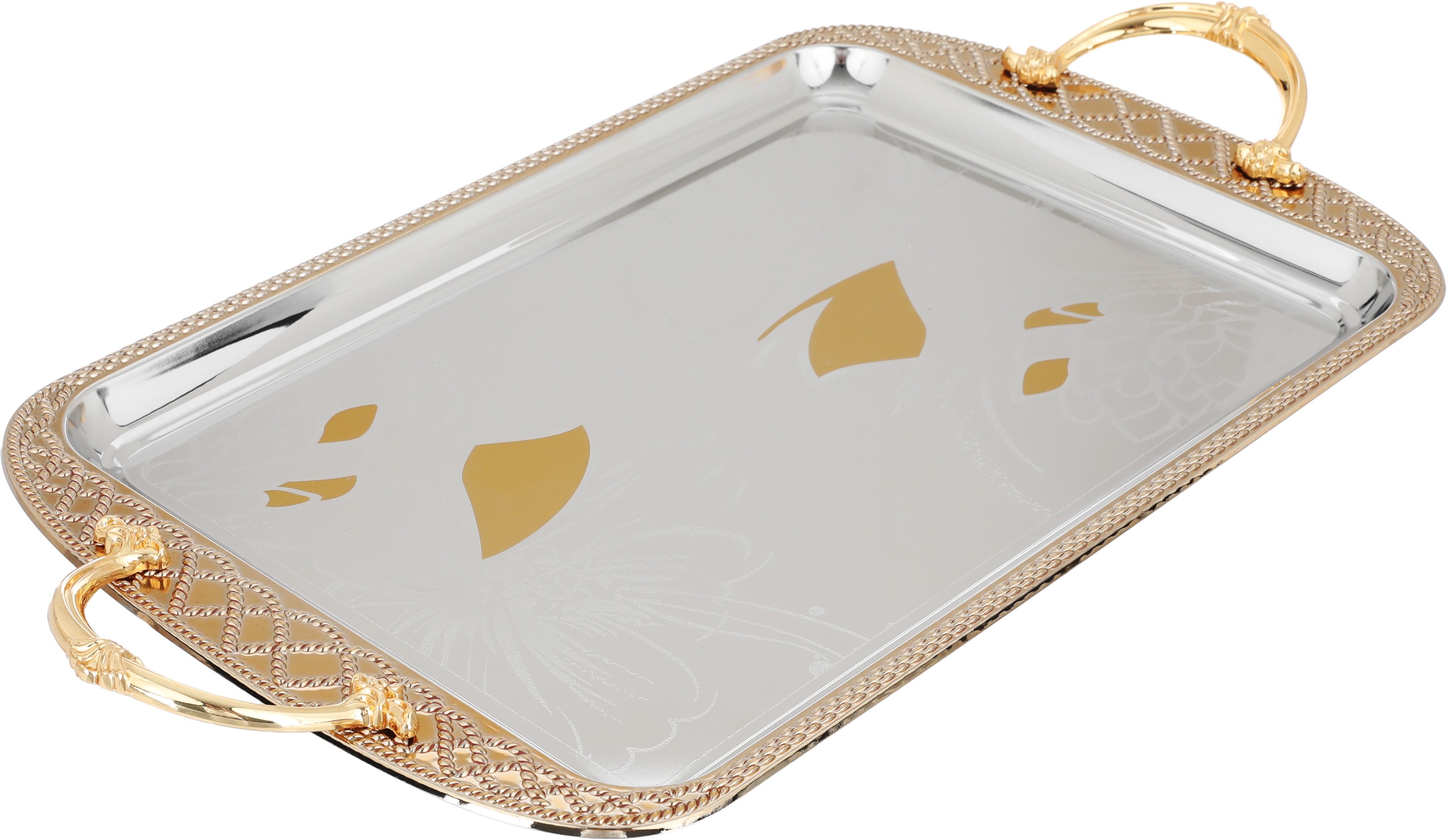 Rawan Steel Saif Plus Tray Set, 3 Pieces, Rectangular - Silver and Gold product image 2