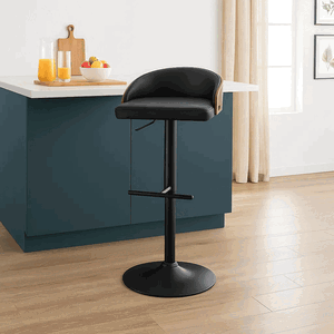 كرسي بار مودرن معدن، 113×40×35 سم، قاعدة جلد - اسود product image 2