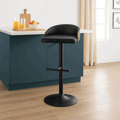 كرسي بار مودرن معدن، 113×40×35 سم، قاعدة جلد - اسود product image 2