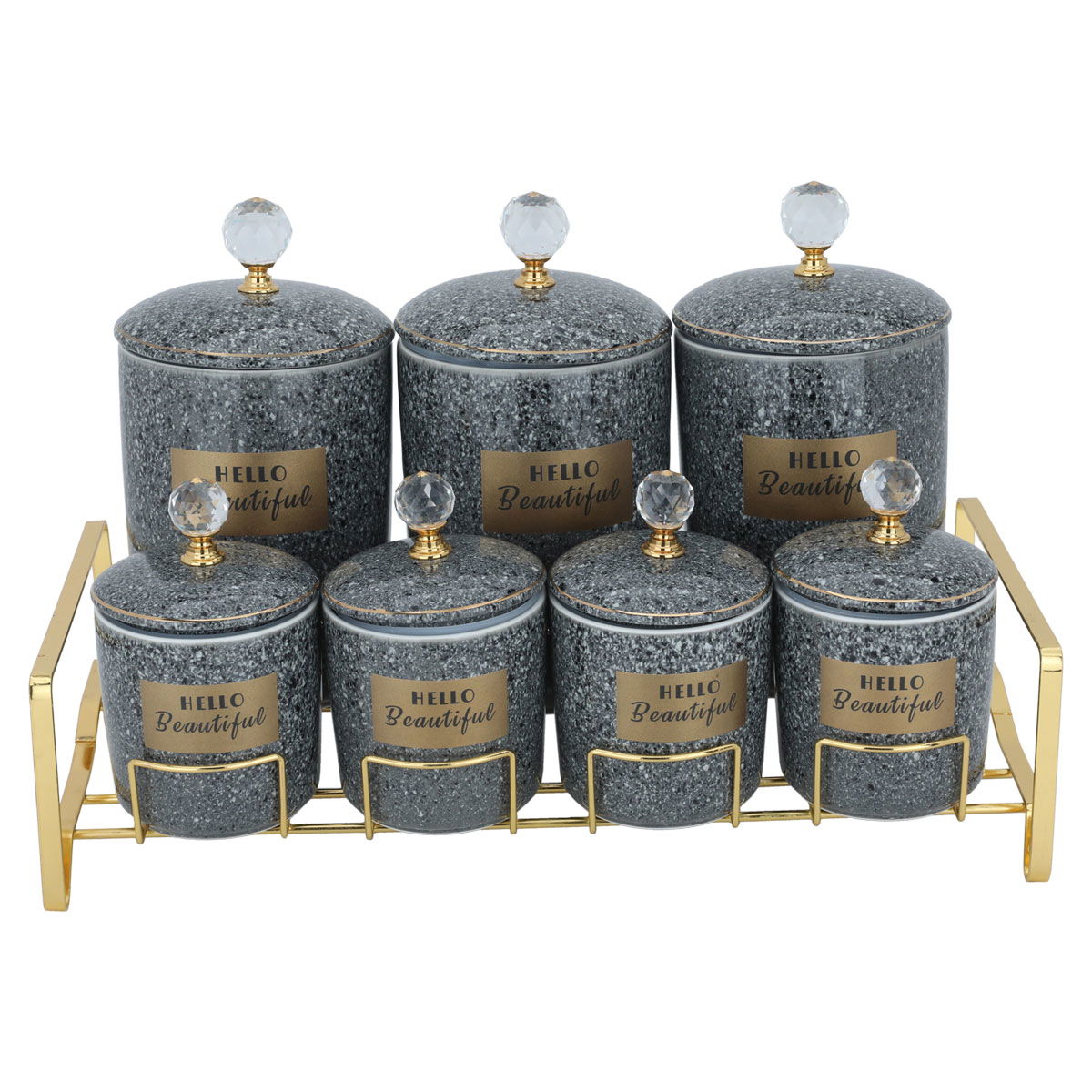 طقم علب بهارات بورسلان السيف غاليري، بستاند، 7 قطع - رمادي غامق product image