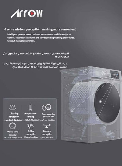 غسالة اوتوماتيك ارو، 8 كجم، 16 برنامج، 1200 دورة في الدقيقة، شاشة LED، تحميل امامي، RO-09FWTS-01 - رمادي غامق product image 5