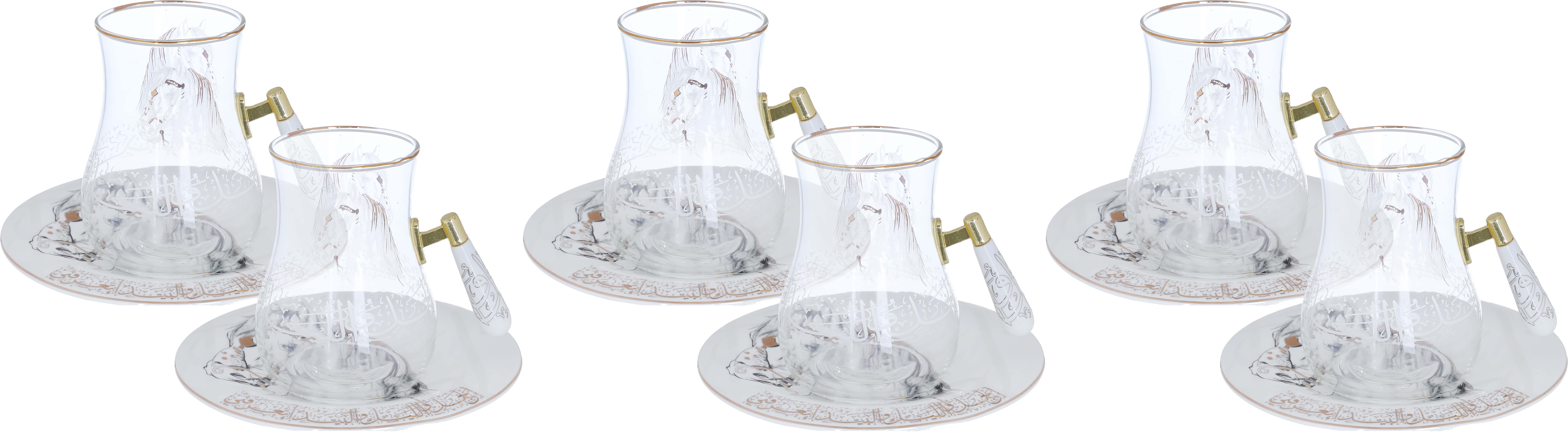 طقم تقديم بيالات شاي بالصحون السيف غاليري صهيل، 12 قطعة، 170 مل، نقش حصان - أبيض شفاف product image 1