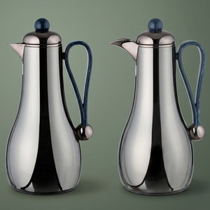 Al Saif Gallery Gheem Thermos Set, 2 Pieces, 1/1 Liter, Glass Inner Container, Blue Handle - Glossy Black product image