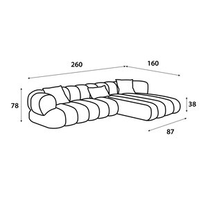 Modern L-shaped Swedish wood sofa, 260 x 160 cm, velvet fabric - Mocha product image 2