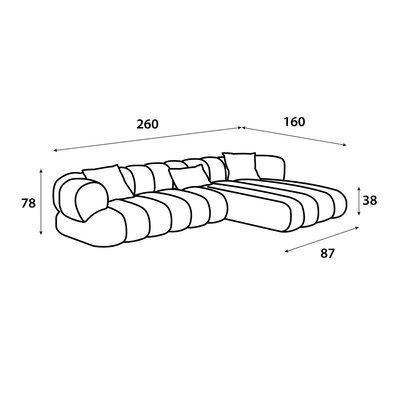 كنبة شكل L مودرن خشب سويدي،260×160 سم، قماش مخمل - موكا product image 2