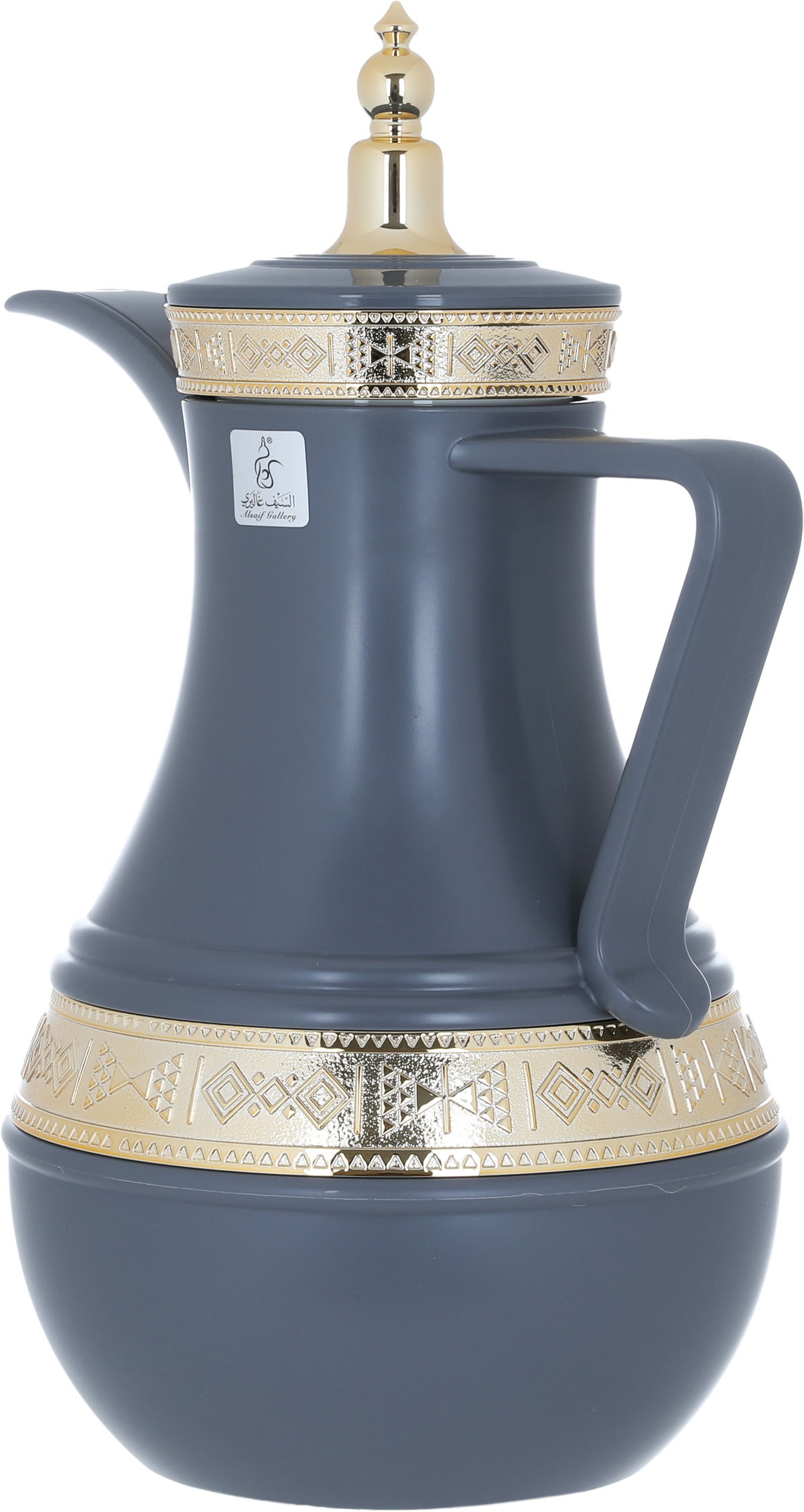 Al Saif Gallery Amal thermos set, 1 liter, gilded, two pieces, thermal glass inner shell, plastic outer shell - dark gray product image 3