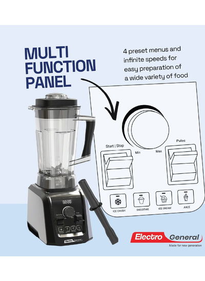 خلاط كهربائي إلكترو جنرال، 1700 واط، 2 لتر، 4 سرعات، BLC-210L - أسود product image 4