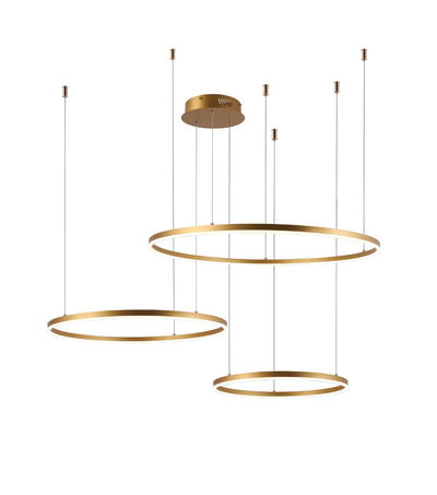 Meshkati modern chandelier, 3 circular rings, 3000 Kelvin, 75 watts, 60 x 80 x 100 cm, acrylic aluminum, LED - gold product image 2
