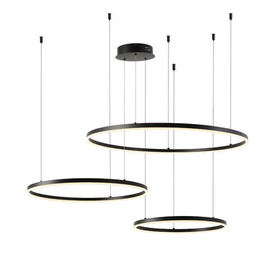 Meshkati modern Chandelier, 3 circular rings, 75 Watt, 3000 Kelvin, acrylic aluminum - black product image 2