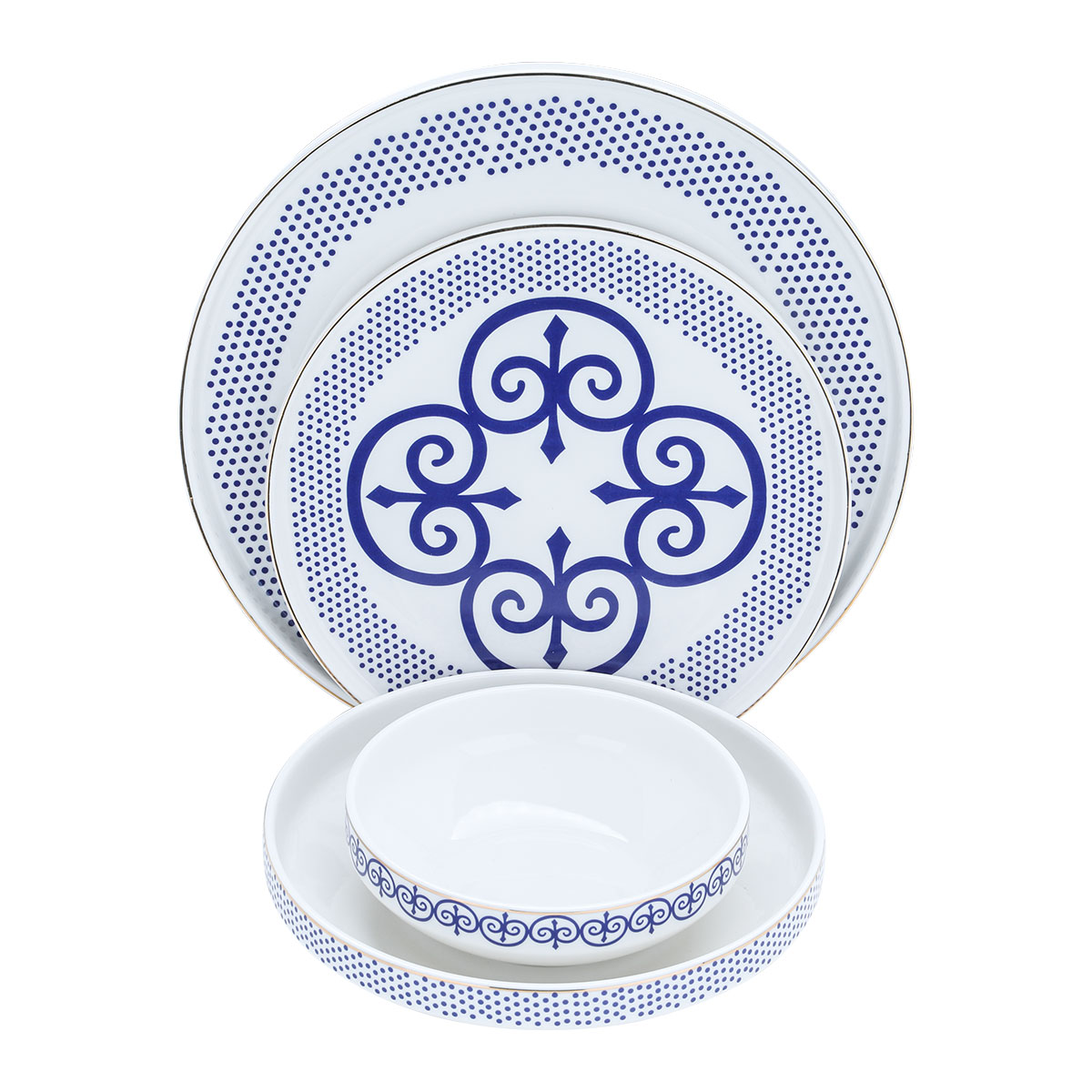 طقم تقديم سفرة بورسلان السيف غاليري، 24 قطعة - أبيض أزرق product image