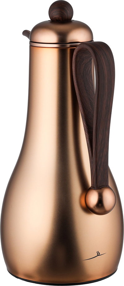 Al Saif Gallery Gheem Thermos Set, 2 Pieces, 1/1 Liter, Glass Inner Container, Wooden Handle - Copper product image 3