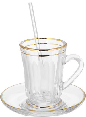 طقم تقديم شاي وقهوة زجاج السيف غاليري، 26 قطعة، بخطوط ذهبية - شفاف product image 3