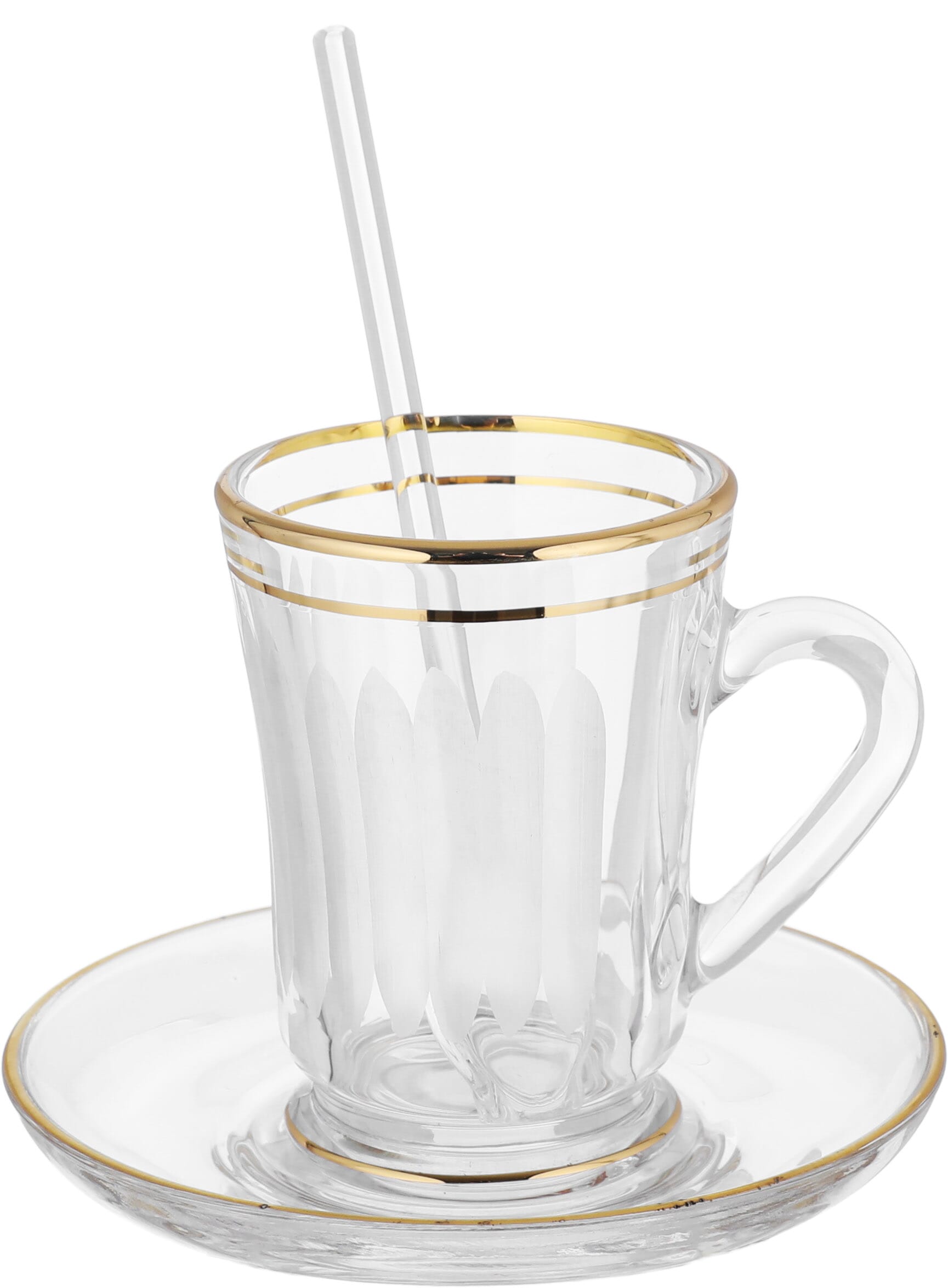 Al Saif Gallery glass tea and coffee serving set, 26 pieces, with golden lines - transparent product image 3