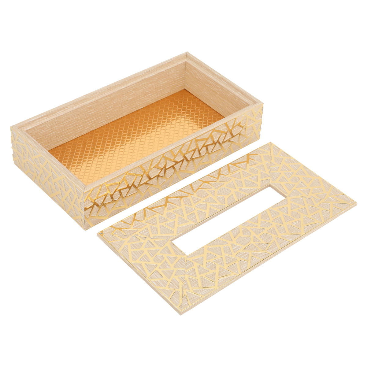 علبة مناديل خشب وهج الماسة، 23×12×6 سم - بيج ذهبي product image 2