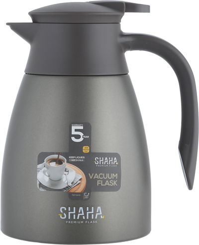 ترمس شاها، 1 لتر، خامة داخلية استيل، هيكل خارجي استيل، ضغاط - رمادي product image 1
