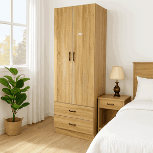 خزانة ملابس خشب ام دي اف، 180×60×47 سم، 2 باب، 2 درج - بني product image