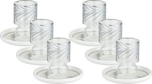 طقم بيالات زجاج مع صحون بورسلان السيف غاليري، 12 قطعة، 120 مل، مشجر فضي - ابيض شفاف product image