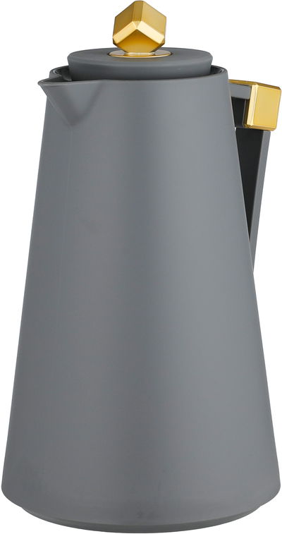 ترمس الماسة بلاستيك افريست، 1 لتر، حافظة داخلية زجاج، ضغاط - رمادي غامق ذهبي product image 3