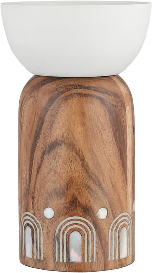 Al Saif Gallery Stainless Steel Incense Burner, 8x8x17.5 cm, Wooden Base - Off-White Wooden product image 2