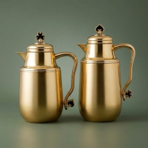Al Saif Gallery Fatima Steel thermos Set, 1 - 0.7 L, 2 Pieces - Gold product image