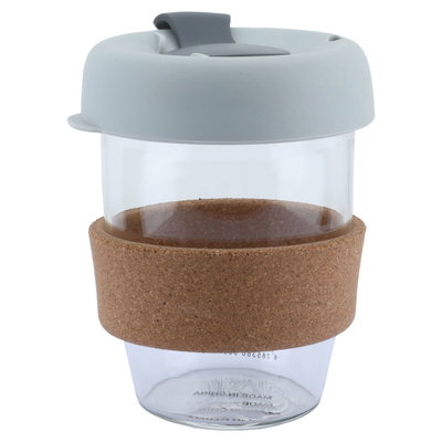 كوب زجاج السيف غاليري، 340 مل، بحزام سيليكون، غطاء رمادي - شفاف product image 1