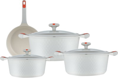 طقم قدور داي كاست الومنيوم روبوست، 7 قطع، غطاء زجاج، يد سيليكون - كريمي product image 1