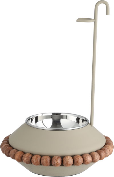 Al Saif Gallery Stainless Steel Spoon Holder, Round, Decorated With Wooden Beads, 18X18X25 Cm - Beige Brown product image 2