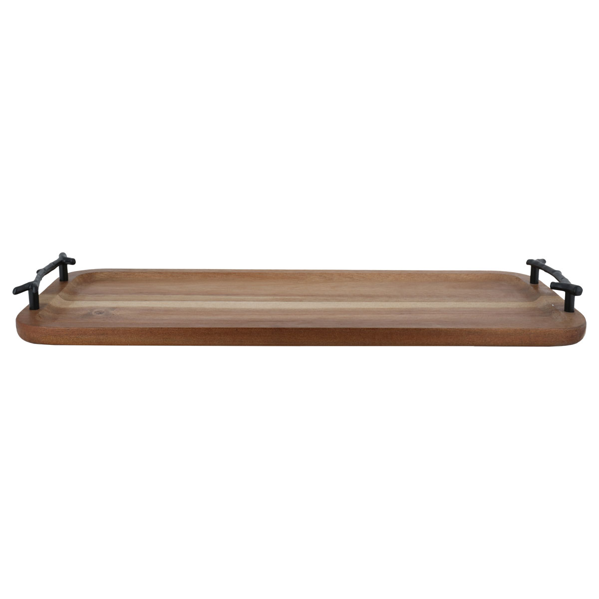 Al Saif Gallery wooden tray with black steel handle, 47x20x2 cm, rectangle - dark brown product image 2