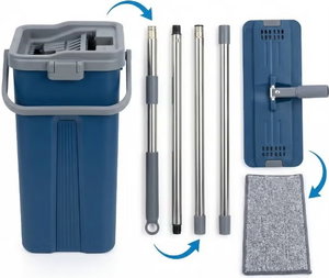 طقم ممسحة أرضيات ميكروفايبر ستانلس ستيل فيسيو، 18 لتر، دلو، مرفق 4 وسادات قطع غيار - ازرق رمادي product image