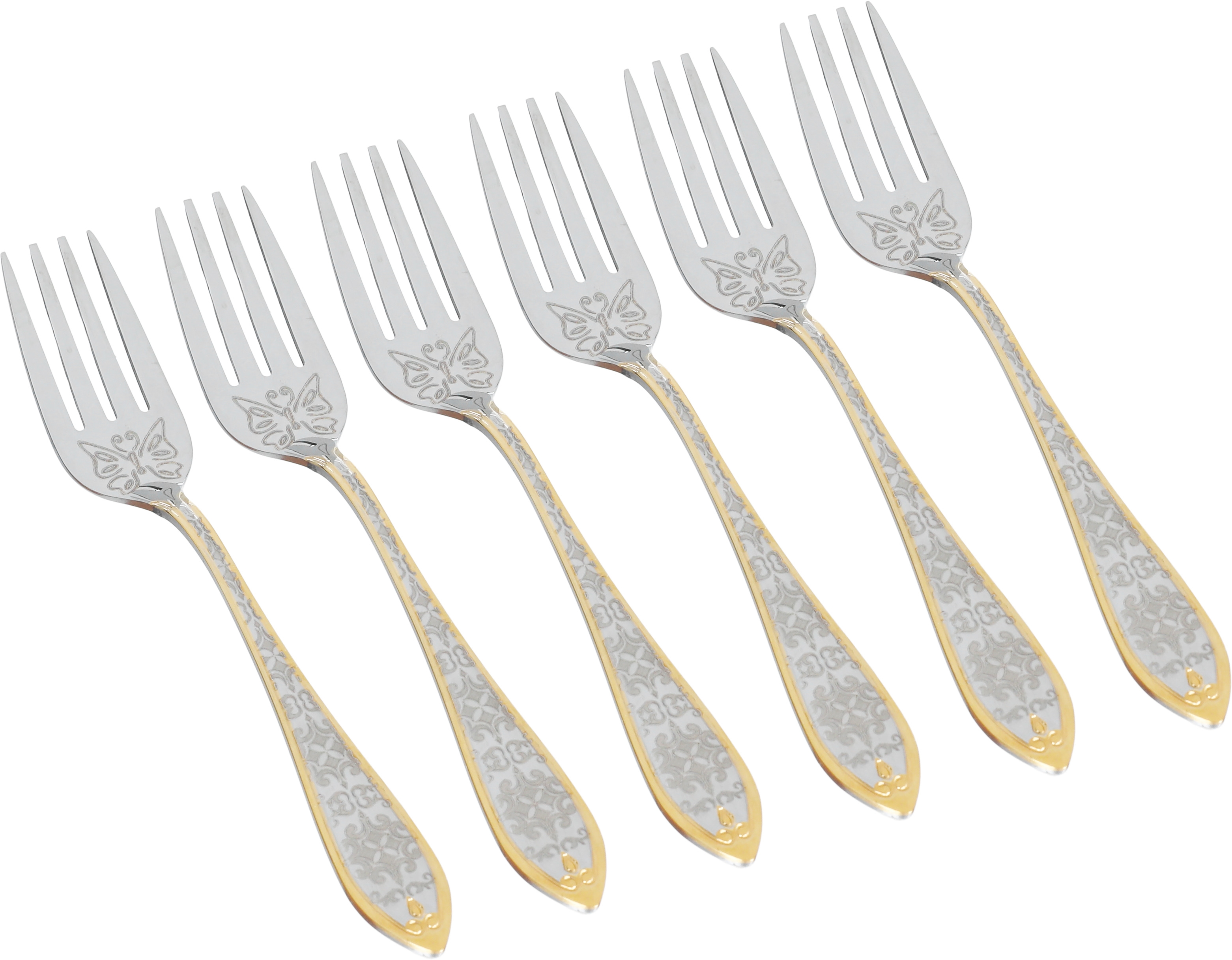 طقم شوك حلا استيل السيف غاليري، 6 قطع - فضي ذهبي product image