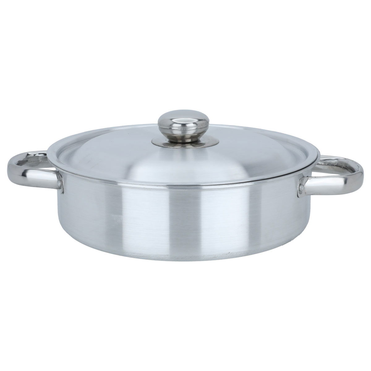 Robust aluminum oven tray, 26 cm, round, with lid, two handles - silver product image