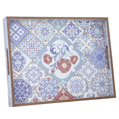 Al Saif Gallery Wood Tofareya, 39x29.5x4.3 cm, Engraved Rectangle - Light Blue product image 1