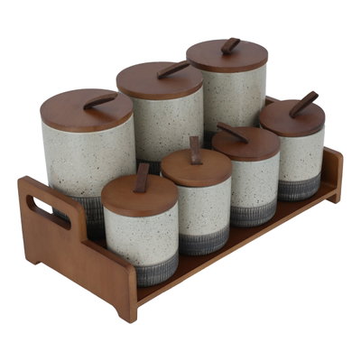 طقم علب بهارات المونيوم السيف غاليري، 7 قطع، 700/400 مل، ستاند خشبي - رمادي غامق product image 3