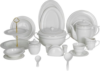 طقم سفرة لينا شيب بورسلان السيف غاليري، 65 قطعة، دائري - ابيض product image 1