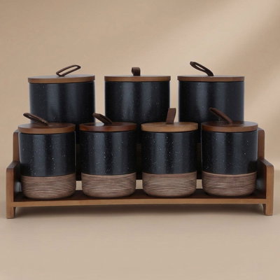 طقم علب بهارات بورسلان السيف غاليري، 7 قطع، بستاند - رمادي product image 1