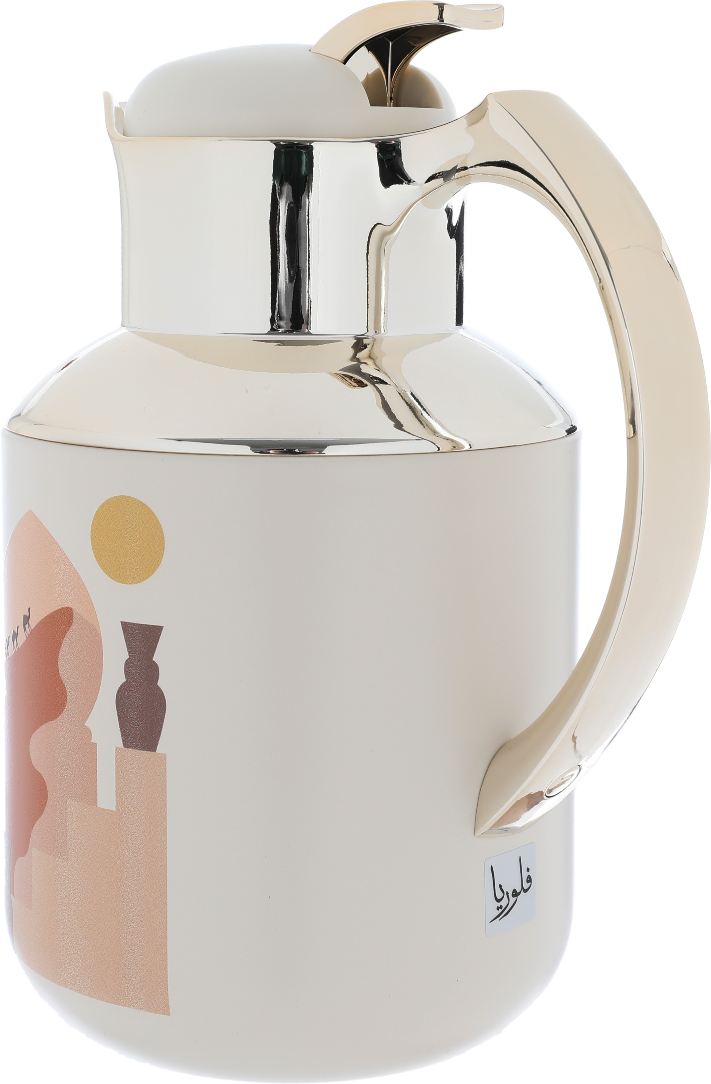 Al Saif Gallery Florya Pro thermos set, 1/0.5 liter, minaret pattern, thermal glass inner shell, steel outer shell - beige product image 3