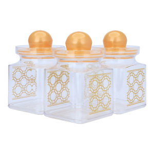 طقم علب بهارات بلاستيك السيف غاليري، مربع، منقوش ذهبي، 3 قطع - شفاف product image 2