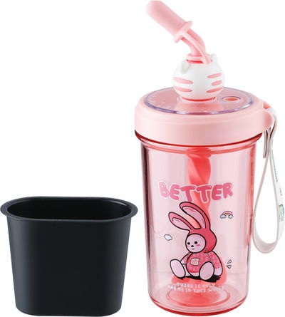 Saifso Plastic Kids Water Bottle with Straw, 500 ml - Pink product image 1