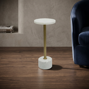 Modern marble and steel side table, 57 x 25 cm - white gold product image
