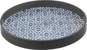 Al Saif Gallery Wooden Tray Set, Round, 2 Pieces - Wood Gray product image 2
