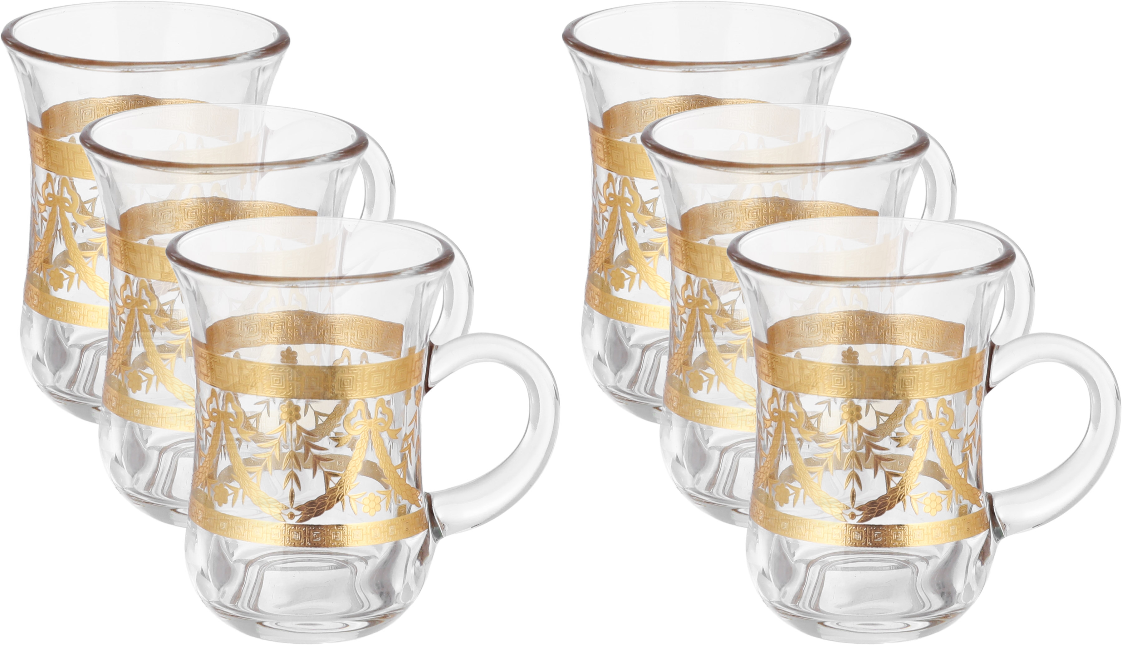 طقم بيالات شاهي زجاج السيف غاليري، 6 قطع - شفاف ذهبي product image 1