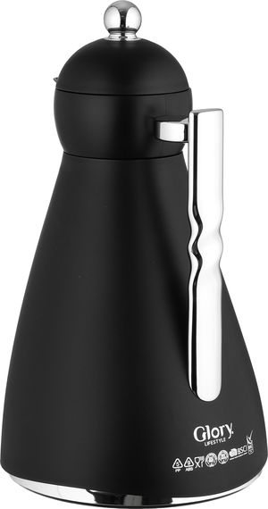 ترمس نور جلوري، 1 لتر، حافظة داخلية زجاج، ضغاط، يد فضي - أسود product image 2