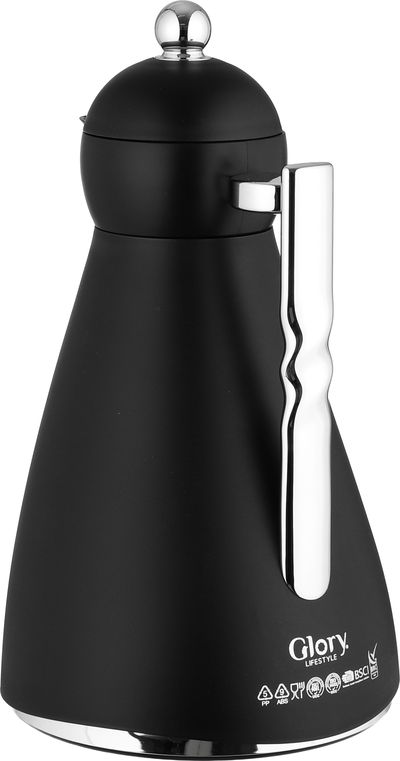 ترمس نور جلوري، 1 لتر، حافظة داخلية زجاج، ضغاط، يد فضي - أسود product image 2
