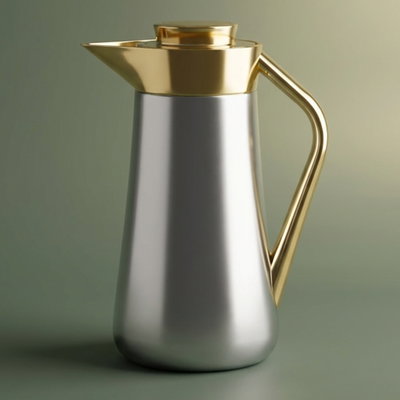 Al-Saif Gallery Al-Huda Stainless Steel Thermos, 0.7 Liter, Gold Handle, Self-Service, Push-Button - Silver Gold product image 1