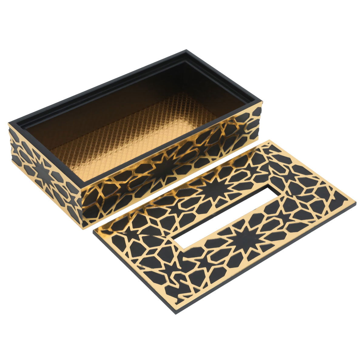 Al Saif Gallery wooden tissue box, 23.5x13x6 cm, gilded engraving - black product image 2