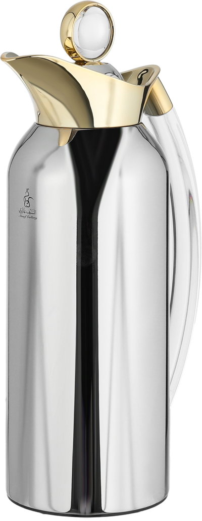 Al Saif Gallery Al Thuraya Thermos Set, 2 Pieces, 1/1 Liter, glass interior, transparent handle, push-button lid - silver gold product image 5
