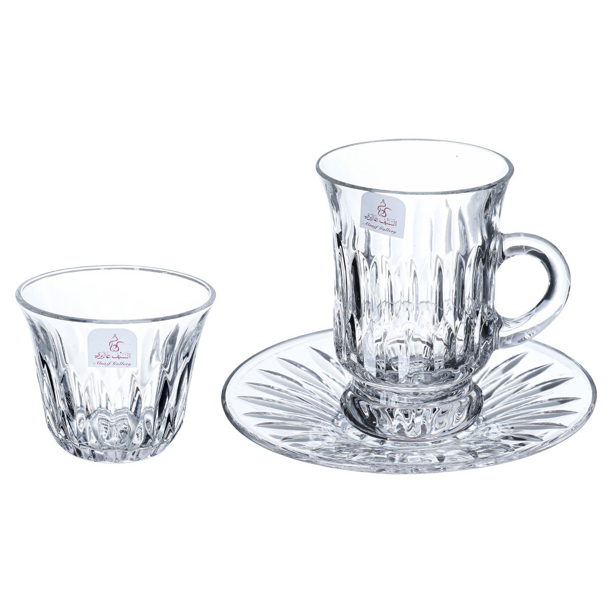 Alsaif Gallery Bialat Crystal Cups and Saucer Serving Set, 18 Pieces - Transparent product image